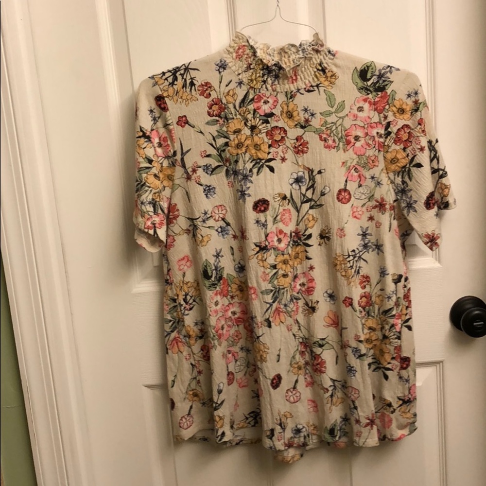 Floral smock neck top